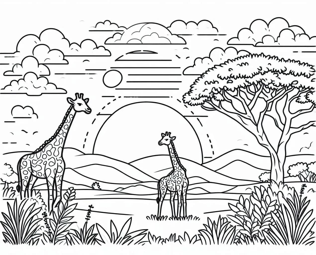 Coloriage Savane très simple à imprimer