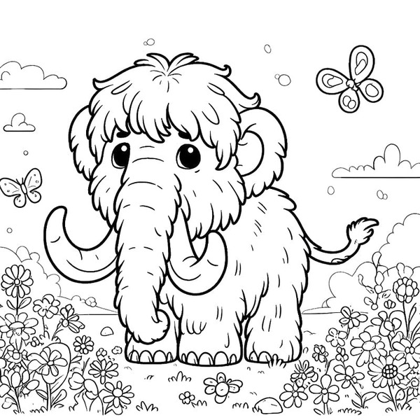 Coloriage Dessiner Mammouth imprimable pour les enfants