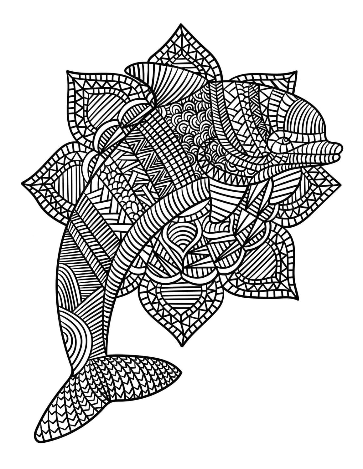 Coloriage Dessiner Mandala Dauphin basique chez les enfants