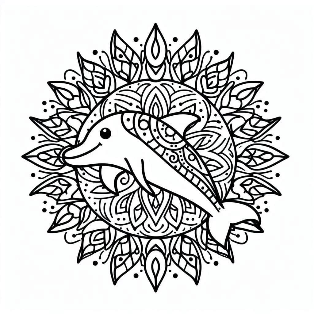 Coloriage Dessiner Mandala Dauphin basique