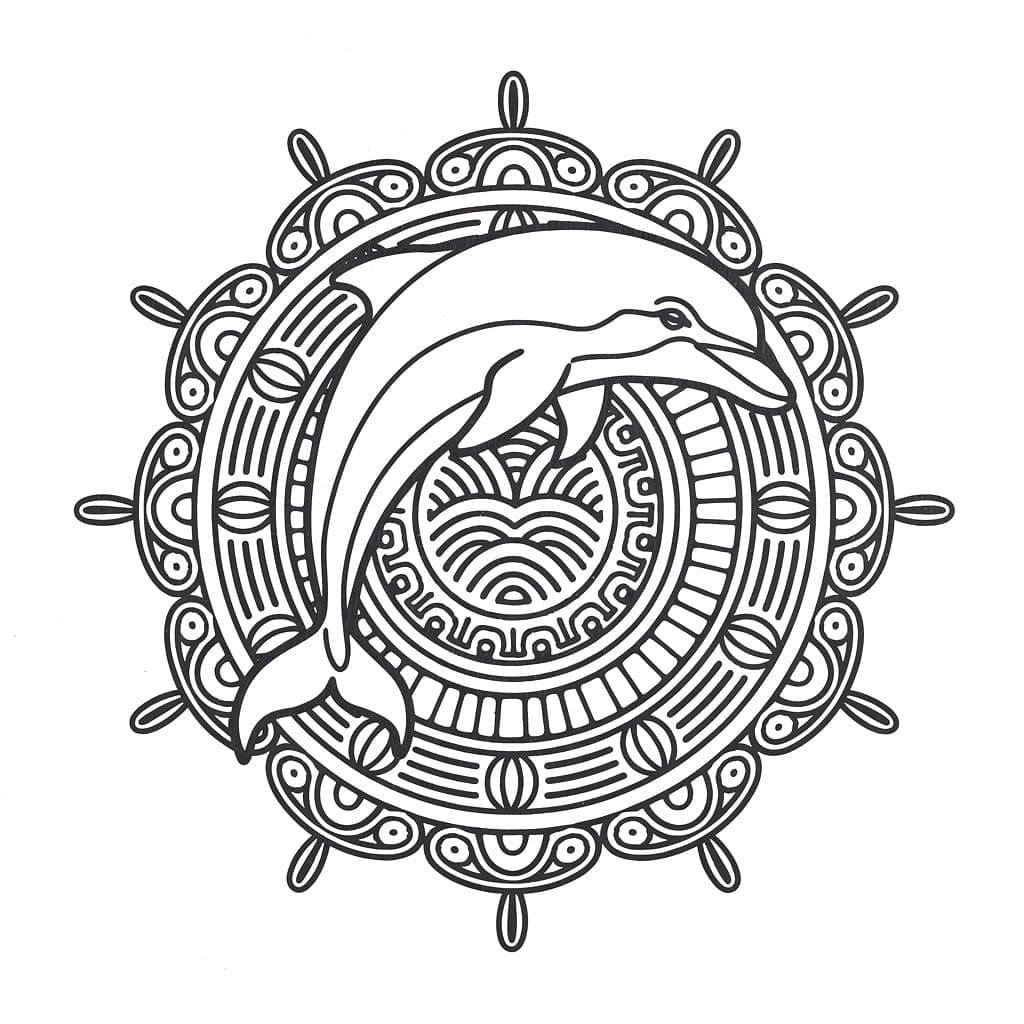 Coloriage Dessiner Mandala Dauphin chez enfant
