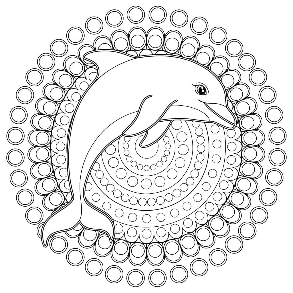 Coloriage Dessiner Mandala Dauphin chez enfants