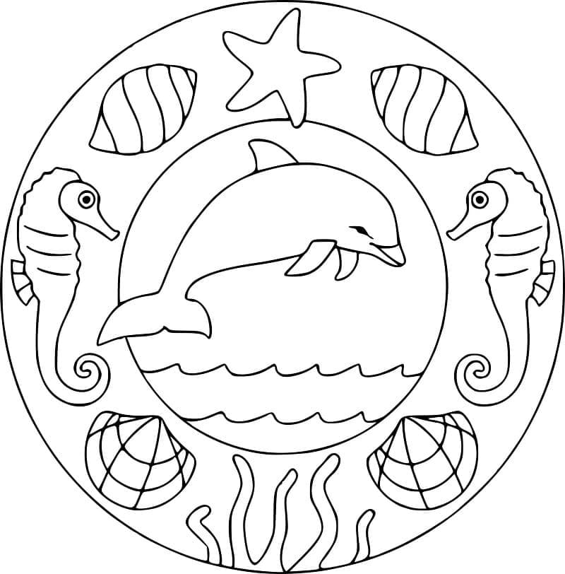 Coloriage Dessiner Mandala Dauphin facile chez les enfants