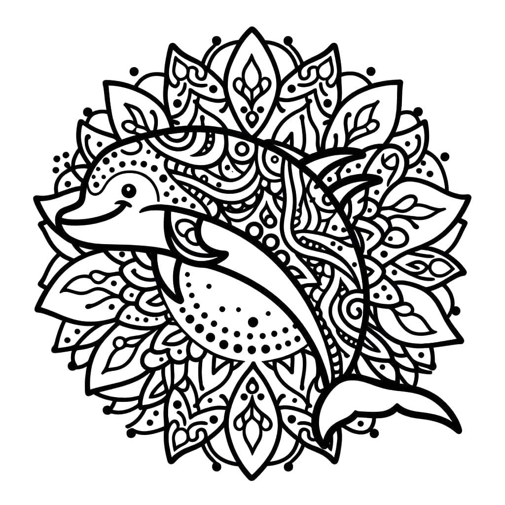 Coloriage Dessiner Mandala Dauphin imprimable gratuite