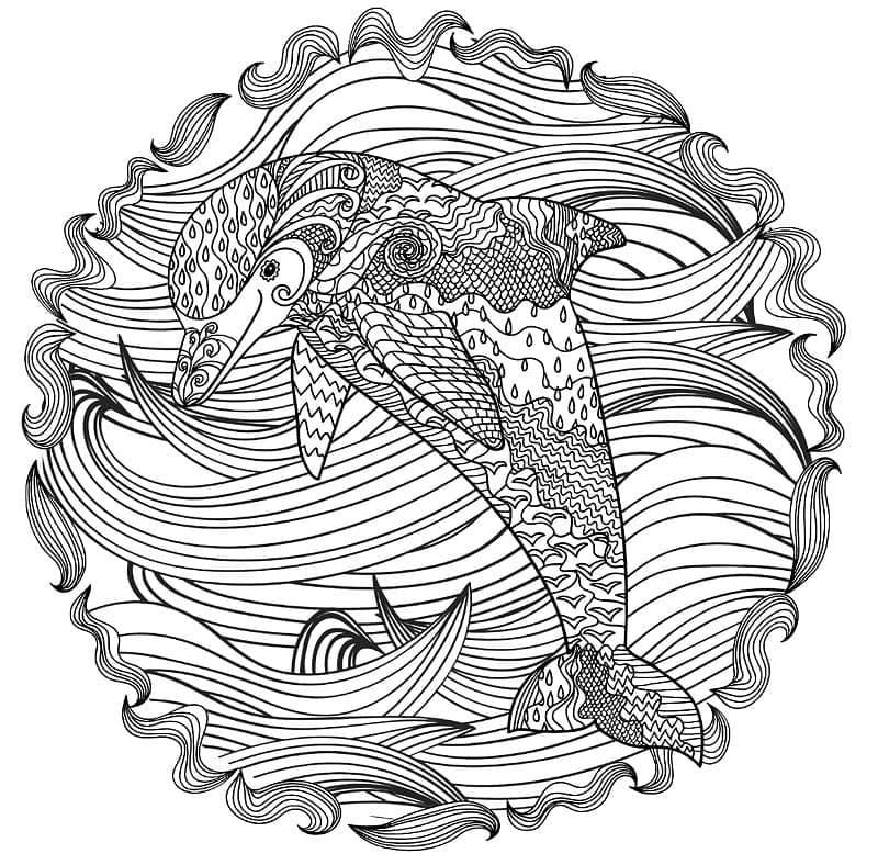 Coloriage Dessiner Mandala Dauphin pour enfants