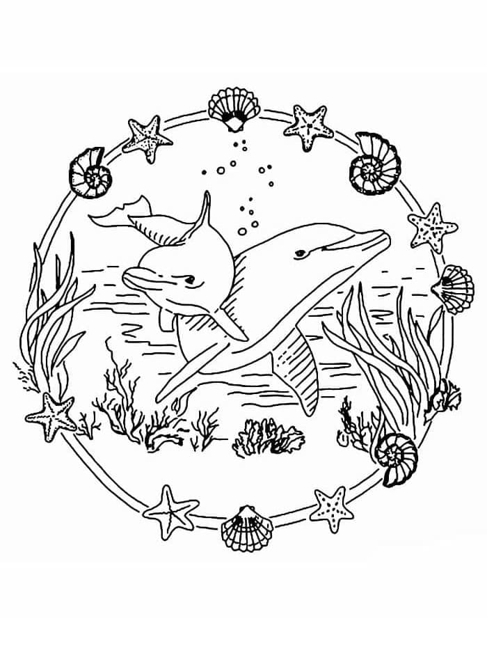 Coloriage Dessiner Mandala Dauphin pour les enfants
