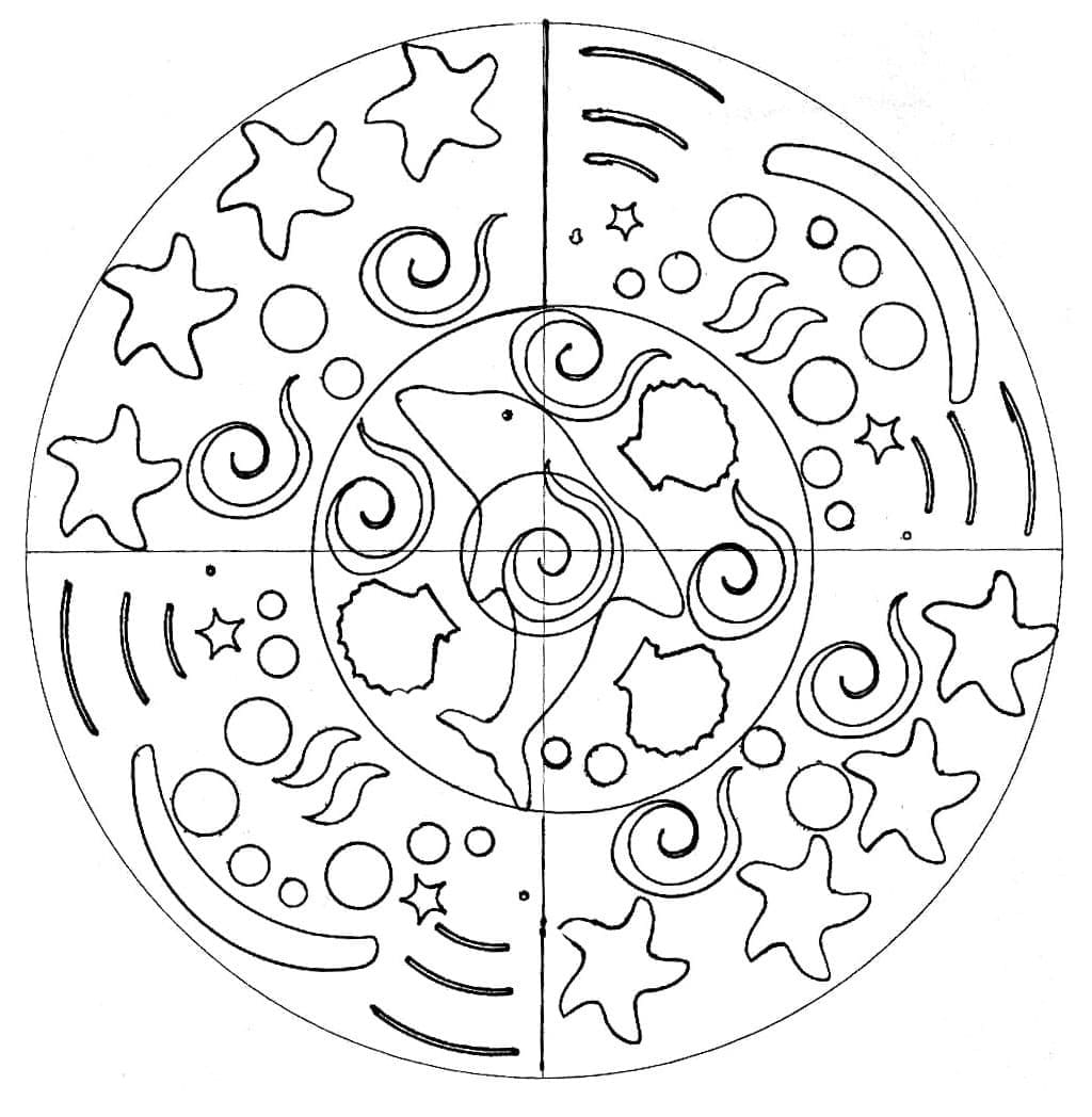 Coloriage Dessiner Mandala Dauphin simple chez les enfants
