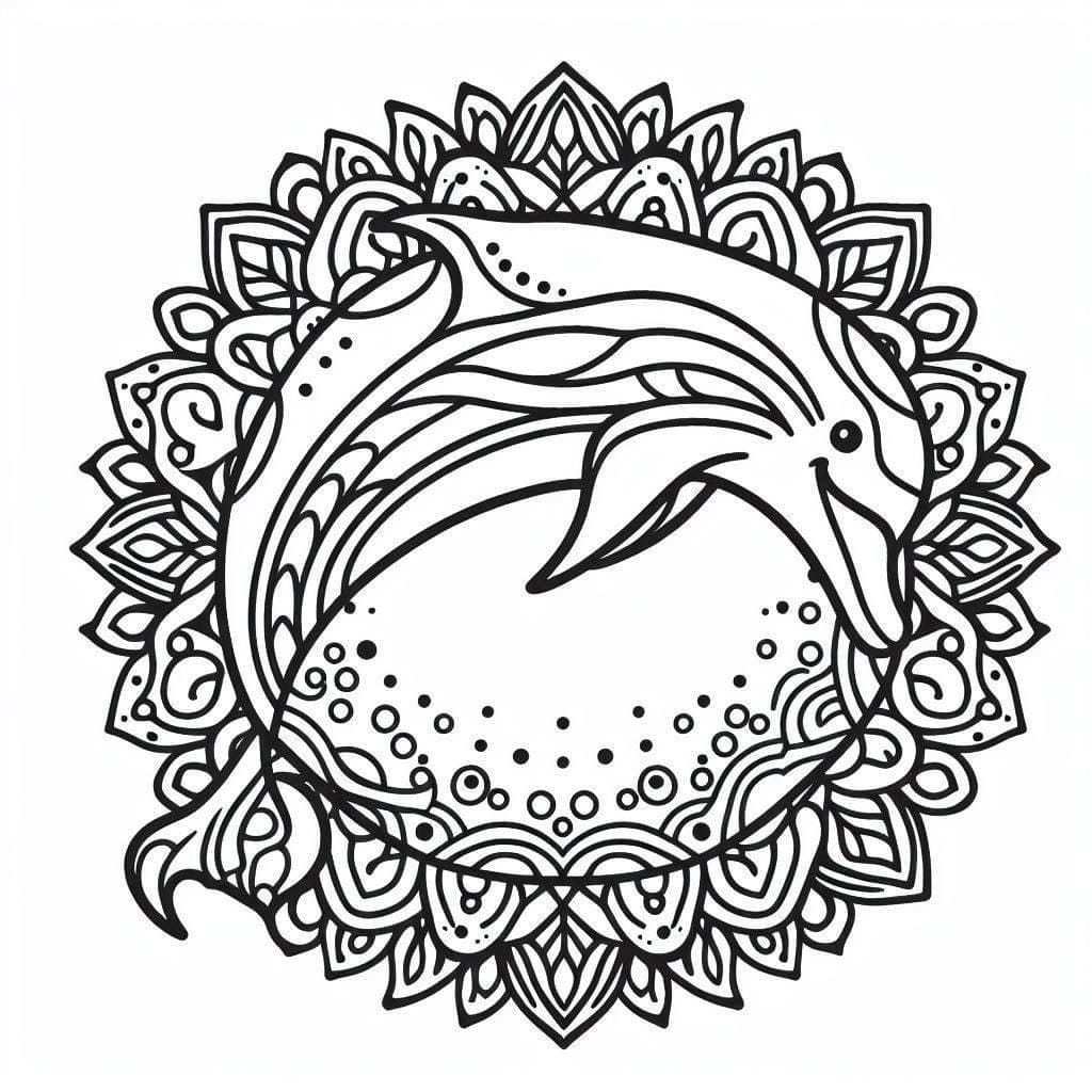 Coloriage Dessiner Mandala Dauphin simple