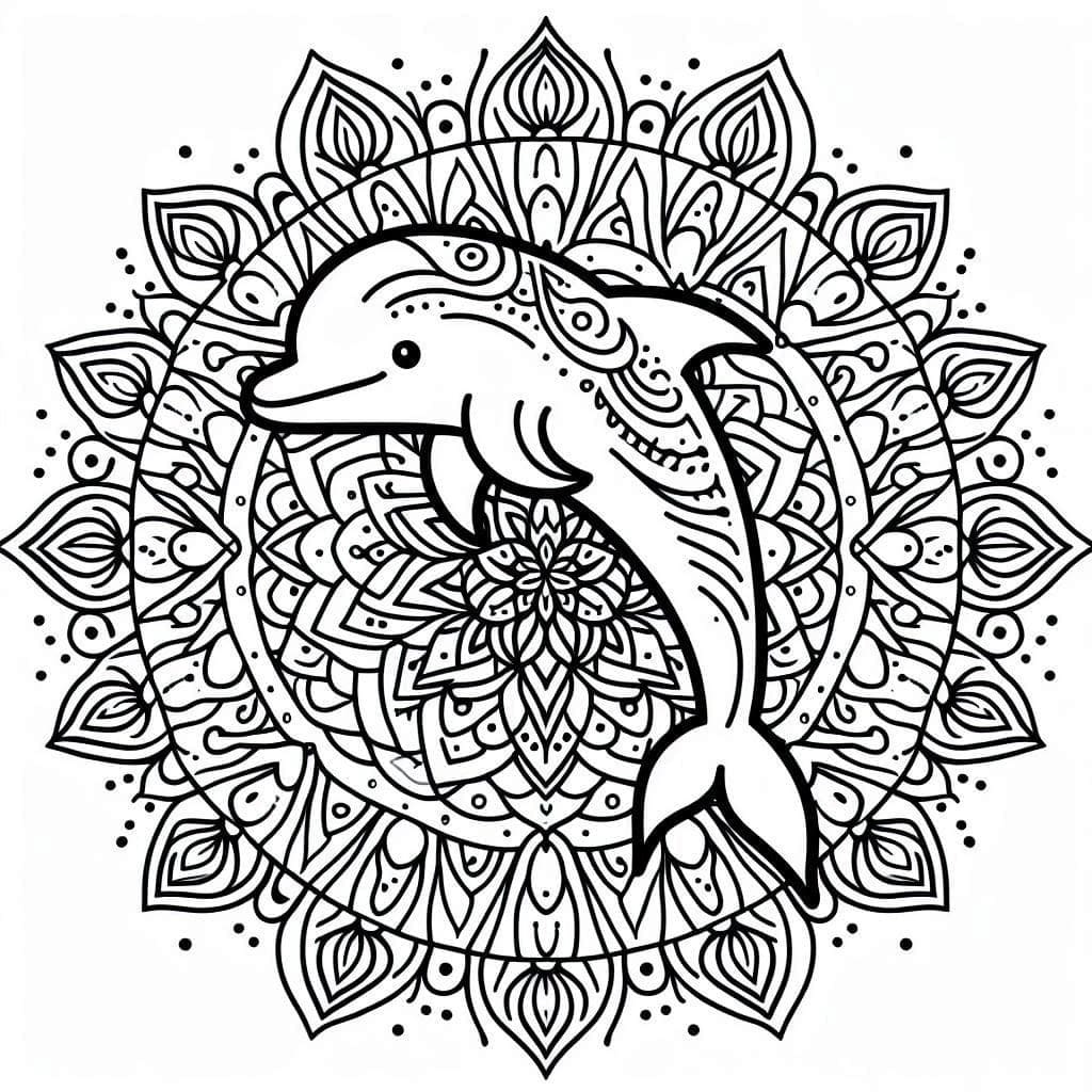 Coloriage Dessiner Mandala Dauphin très simple