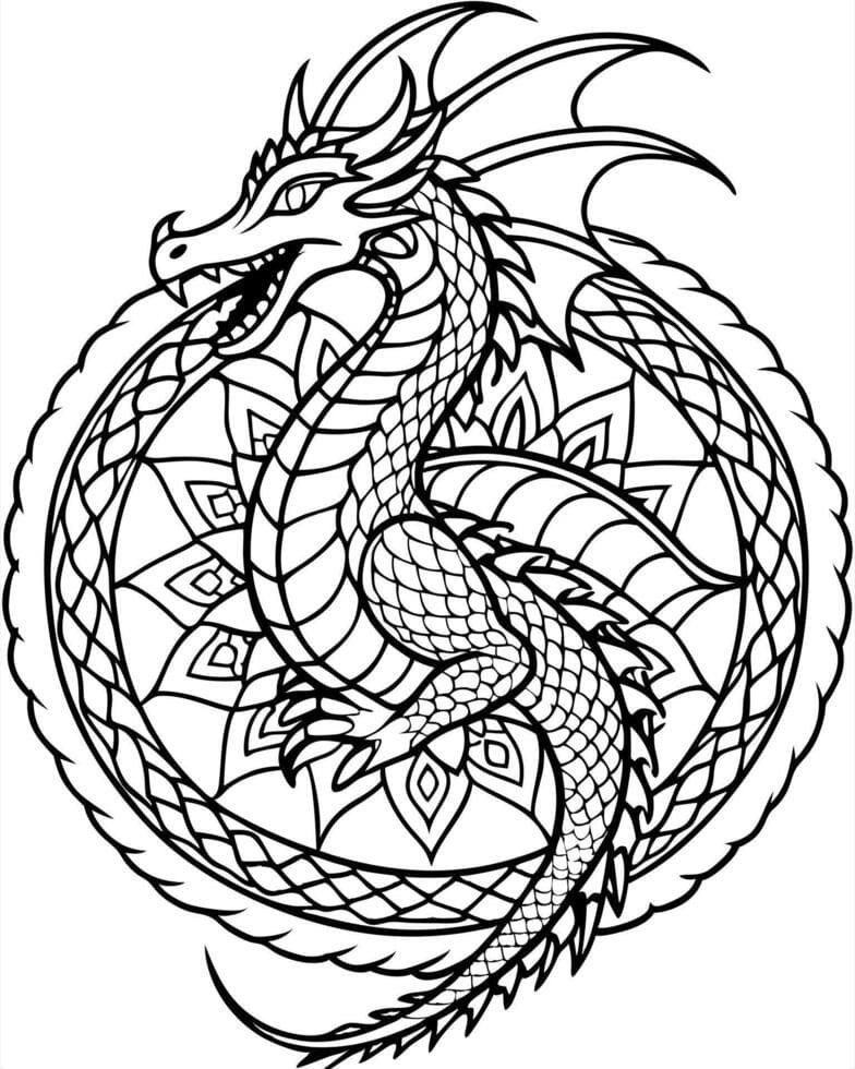 Coloriage Dessiner Mandala Dragon 4