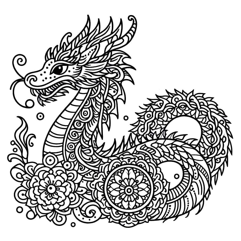 Coloriage Dessiner Mandala Dragon chez les enfants