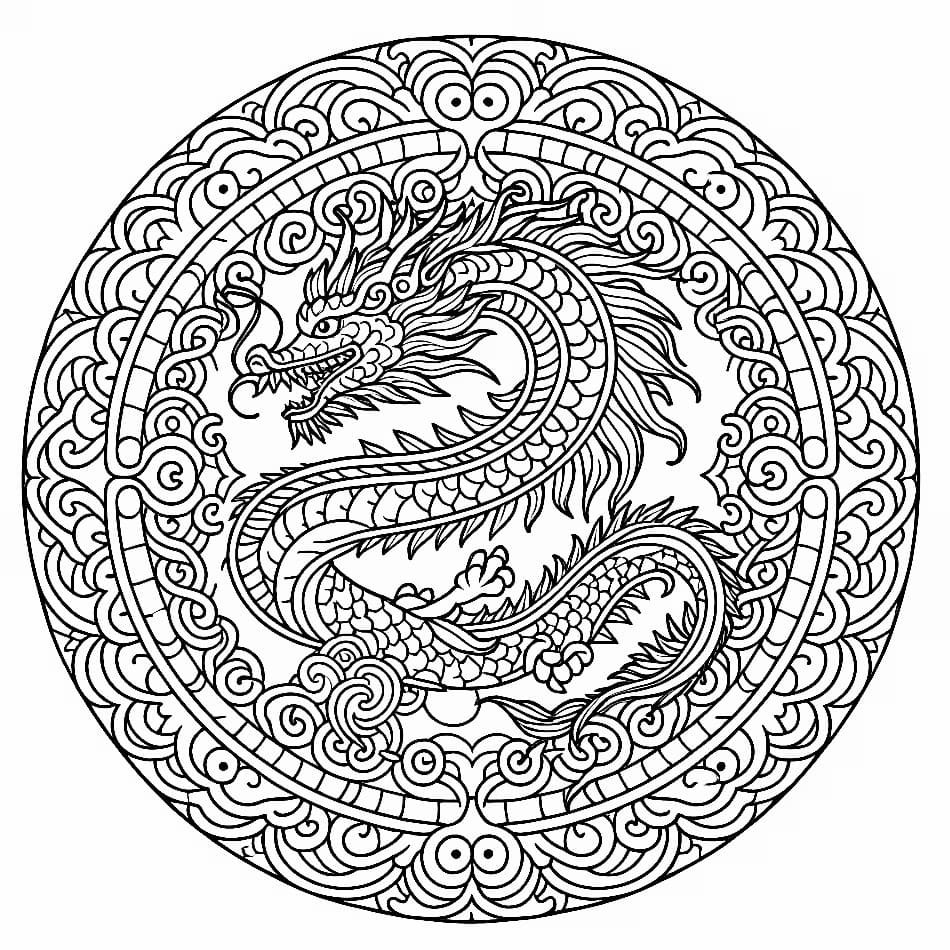 Coloriage Mandala Dragon à imprimer