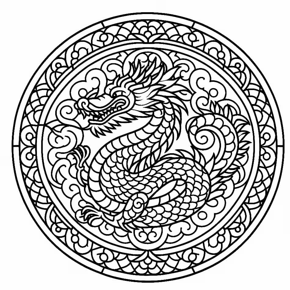 Coloriage Dessiner Mandala Dragon imprimable gratuite