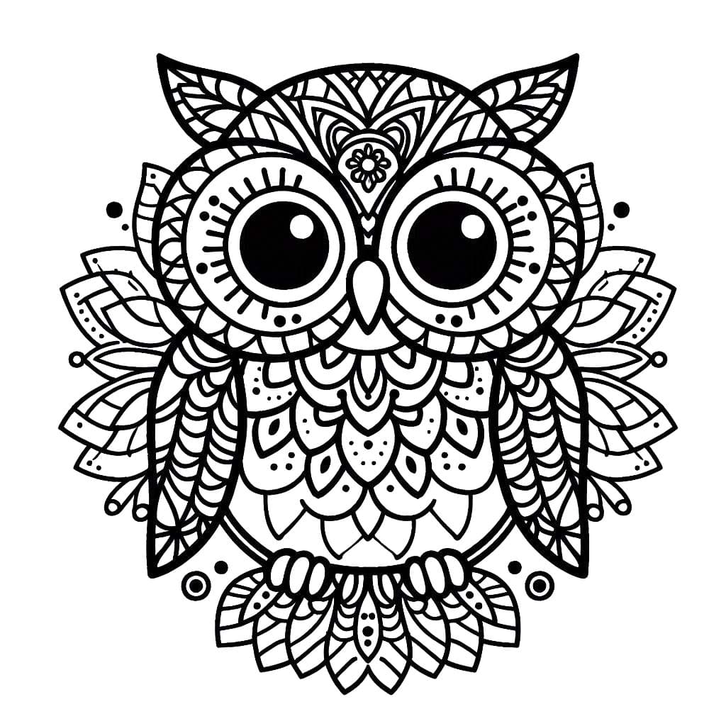 Coloriage Dessiner Mandala Hibou très basique
