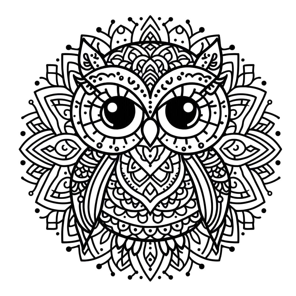 Coloriage Dessiner Mandala Hibou très facile