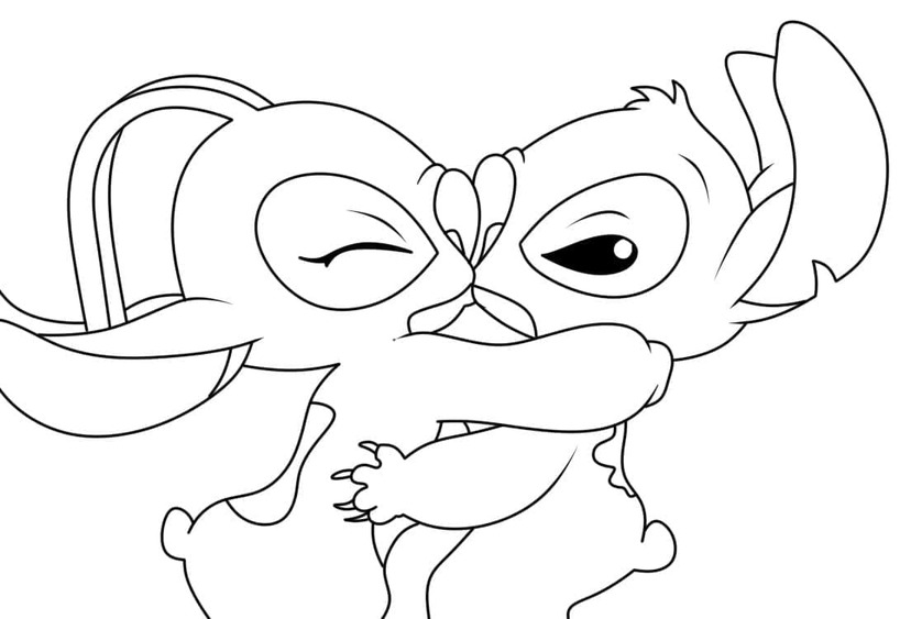 Coloriage Dessiner Stitch et Angel amour