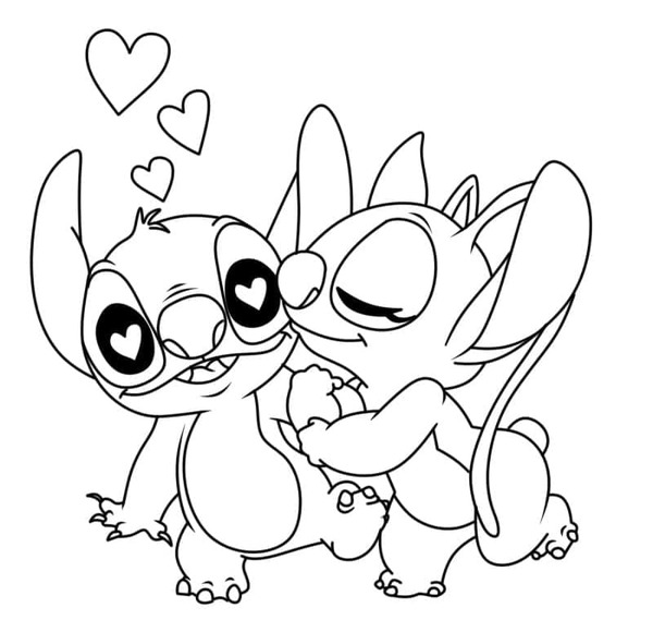Coloriage Stitch et Angel à imprimer