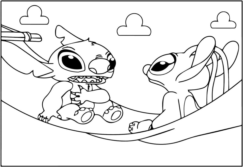 Coloriage Dessiner Stitch et Angel basique gratuite