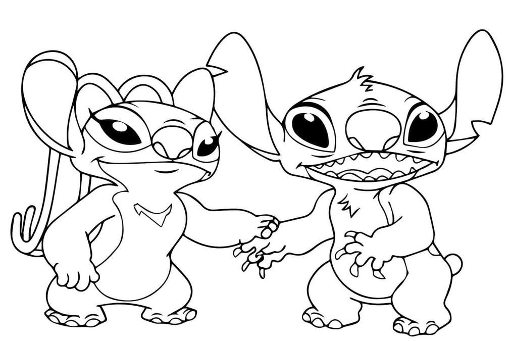 Coloriage Dessiner Stitch et Angel basique imprimable