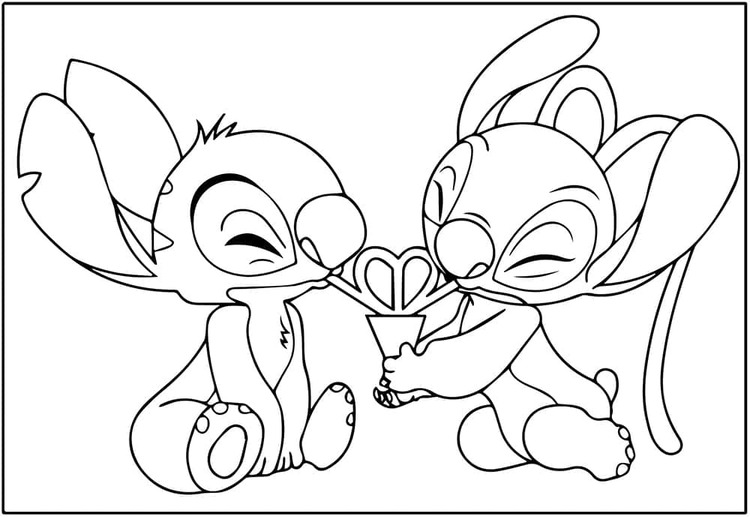 Coloriage Dessiner Stitch et Angel facile