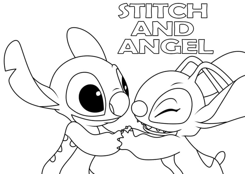 Coloriage Dessiner Stitch et Angel facile gratuite
