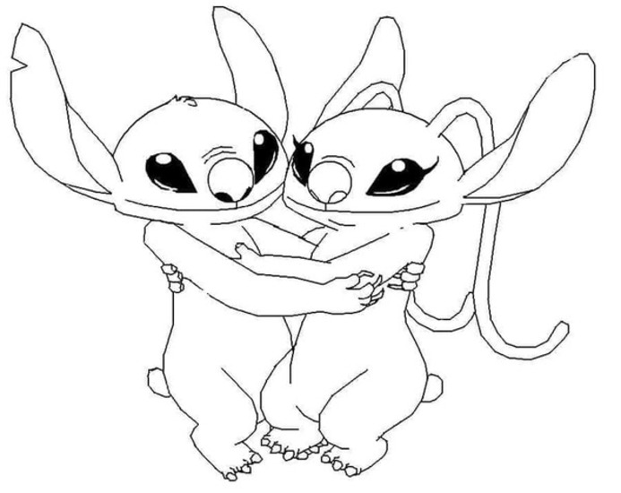 Coloriage Dessiner Stitch et Angel facile imprimable