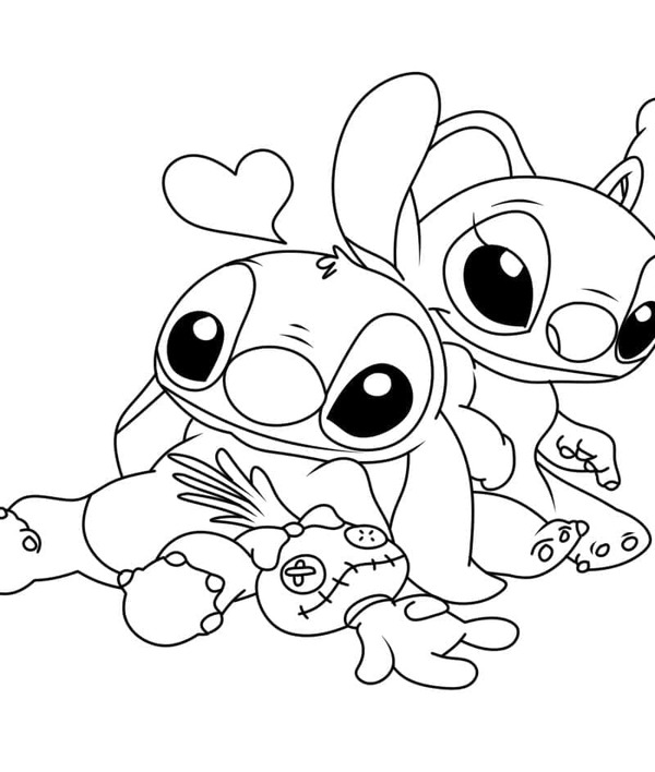 Coloriage Dessiner Stitch et Angel simple