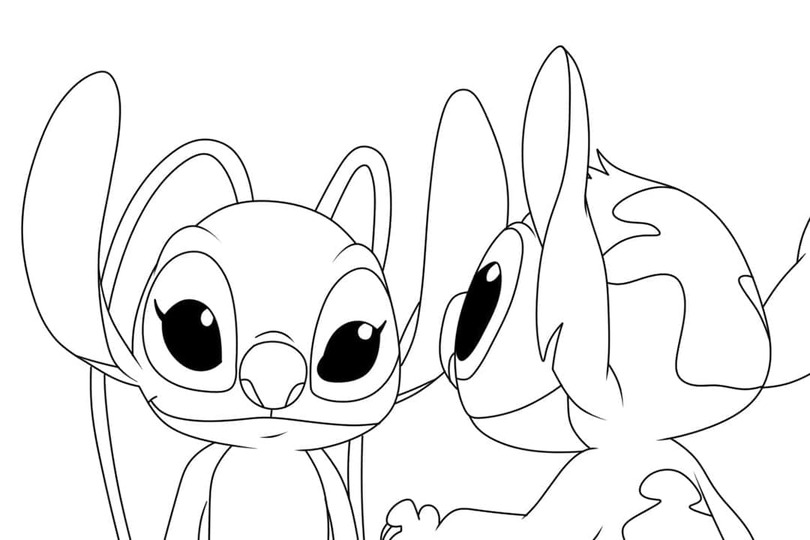 Coloriage Dessiner Stitch et Angel simple gratuite