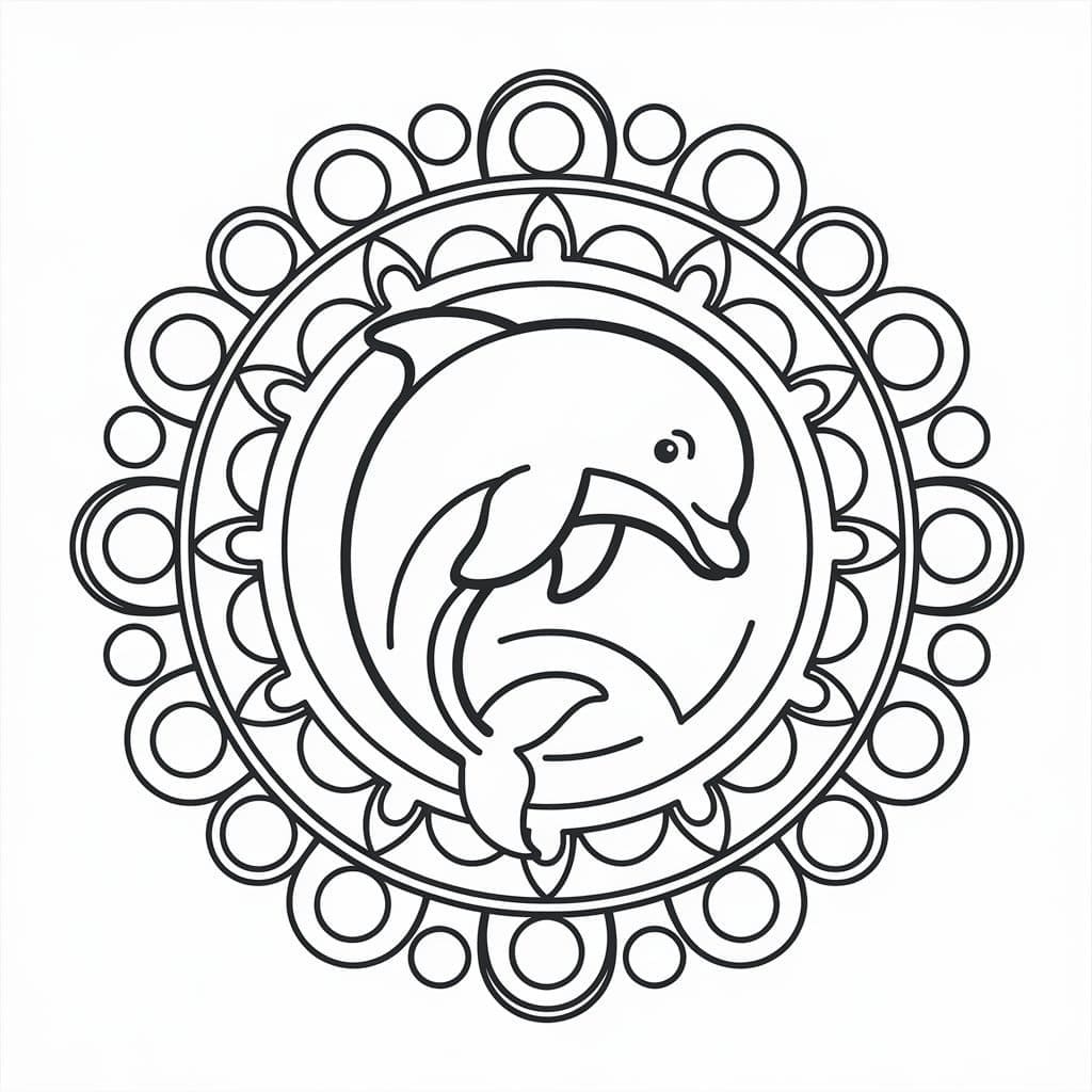 Coloriage Mandala Dauphin facile chez les enfants
