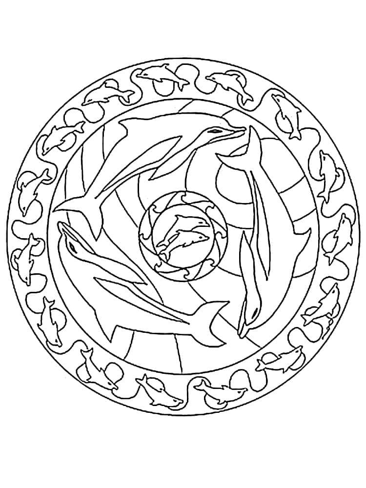 Coloriage Mandala Dauphin imprimable pour les enfants