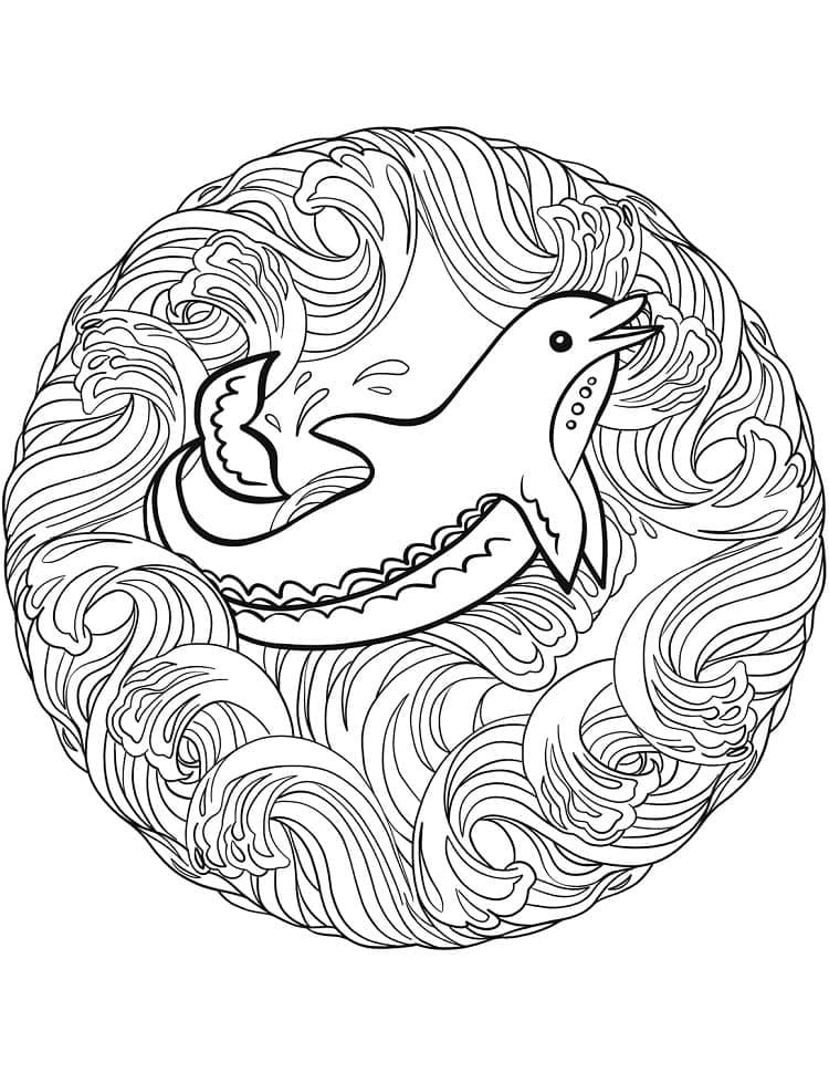 Coloriage Mandala Dauphin pour enfant
