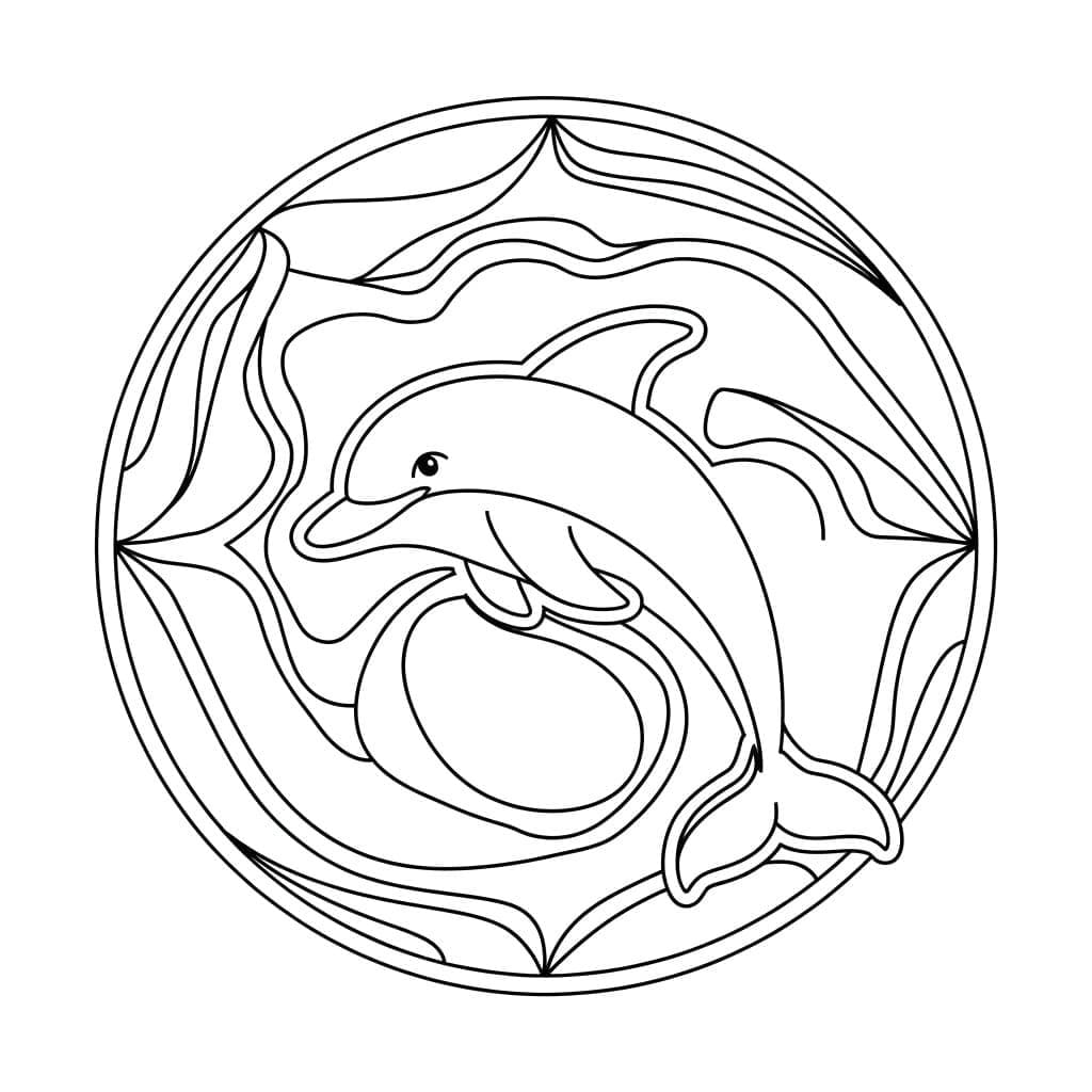 Coloriage Mandala Dauphin simple chez les enfants