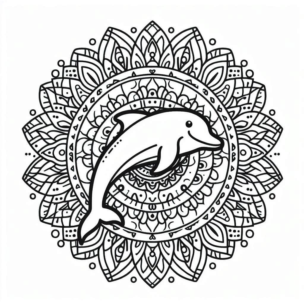 Coloriage Mandala Dauphin simple