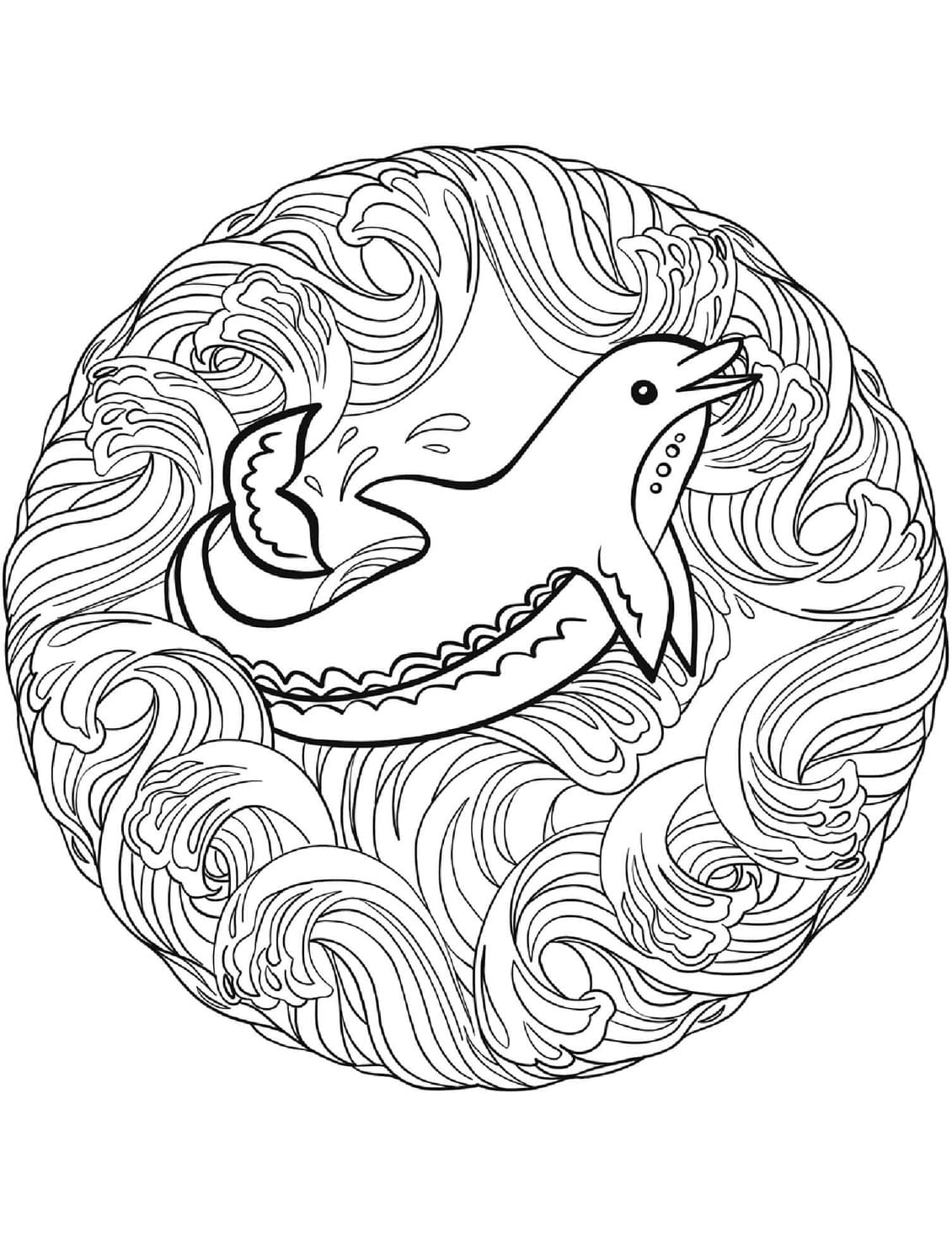 Coloriage Mandala Dauphin très basique