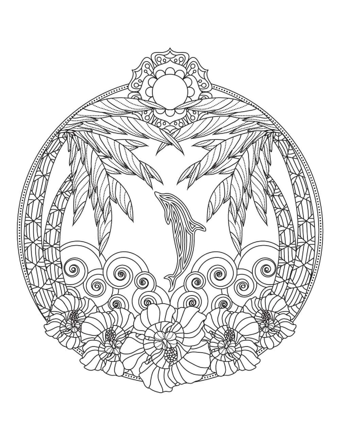 Coloriage Mandala Dauphin très facile