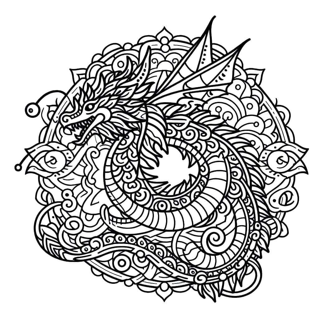 Coloriage Mandala Dragon chez enfants