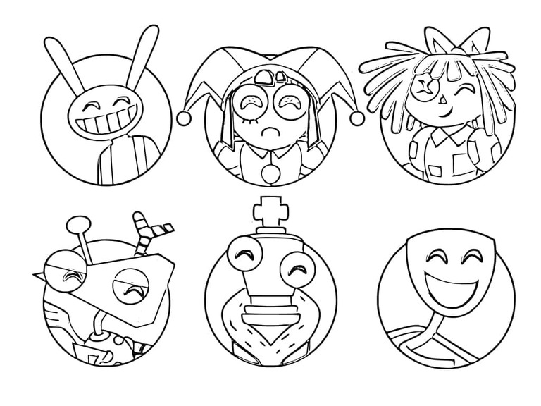 Coloriage The Amazing Digital Circus Personnages visage