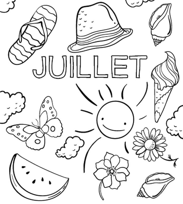 Coloriage Dessiner Juillet facile chez les enfants