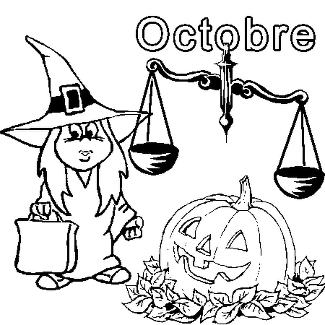Coloriage Octobre imprimable pour les enfants