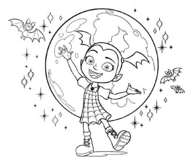 Bojanke Na pozadini punog mjeseca i šišmiša slatka Vampirina