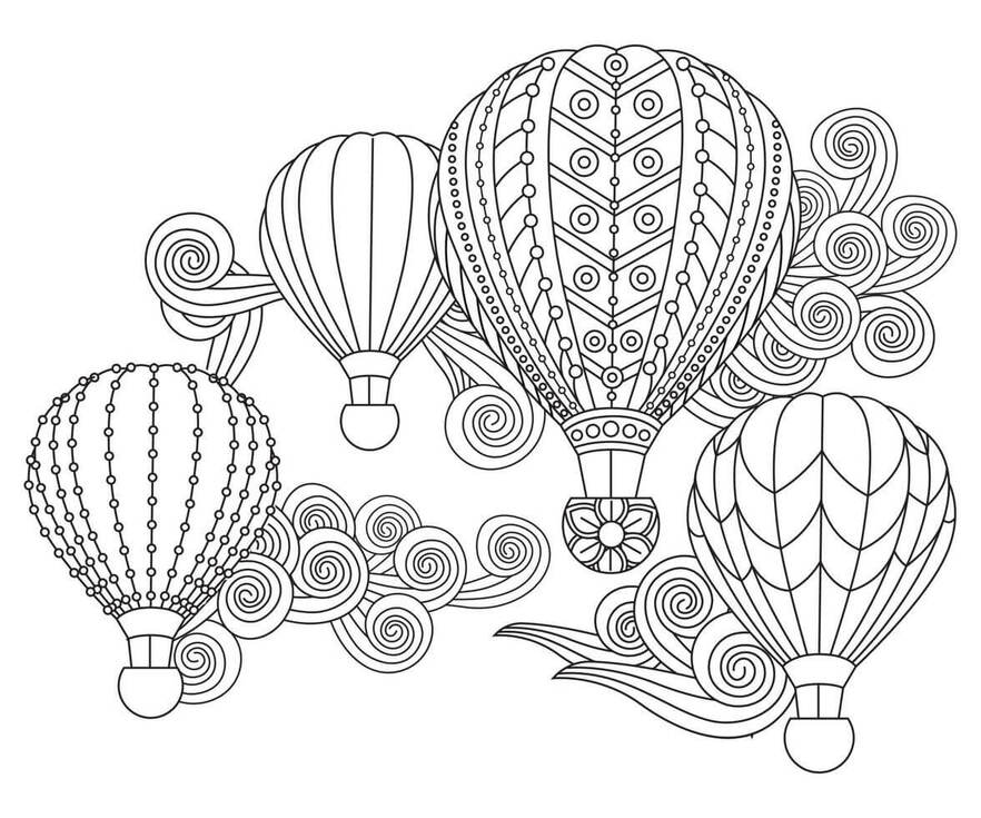 Bojanke Četiri Balon Na Vrući Zrak u stilu doodlea