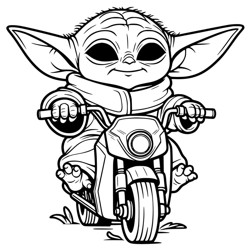 Bojanke Crtanje Baby Yoda je vozi motor