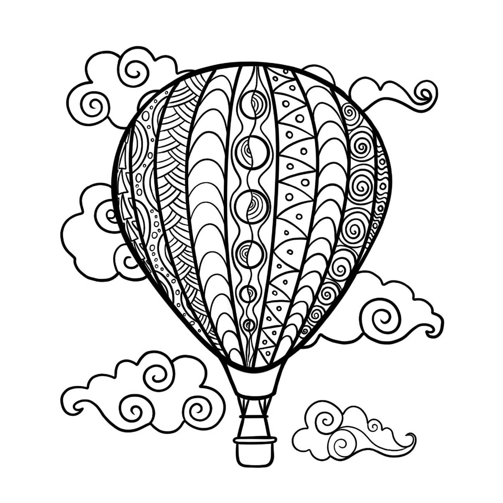 Bojanke Mandala s balon na vrući zrak i oblacima