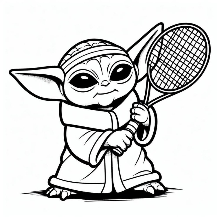 Bojanke Nacrtaj Baby Yoda kako igra tenis