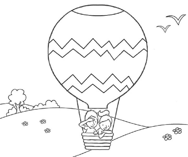 Bojanke Osnovno dvoje djece u Balon Na Vrući Zrak