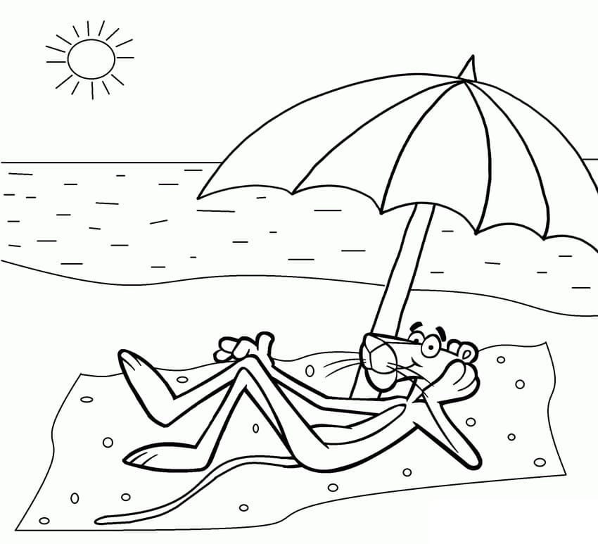 Bojanke Nacrtajte Pink Panther ležanje na plaži