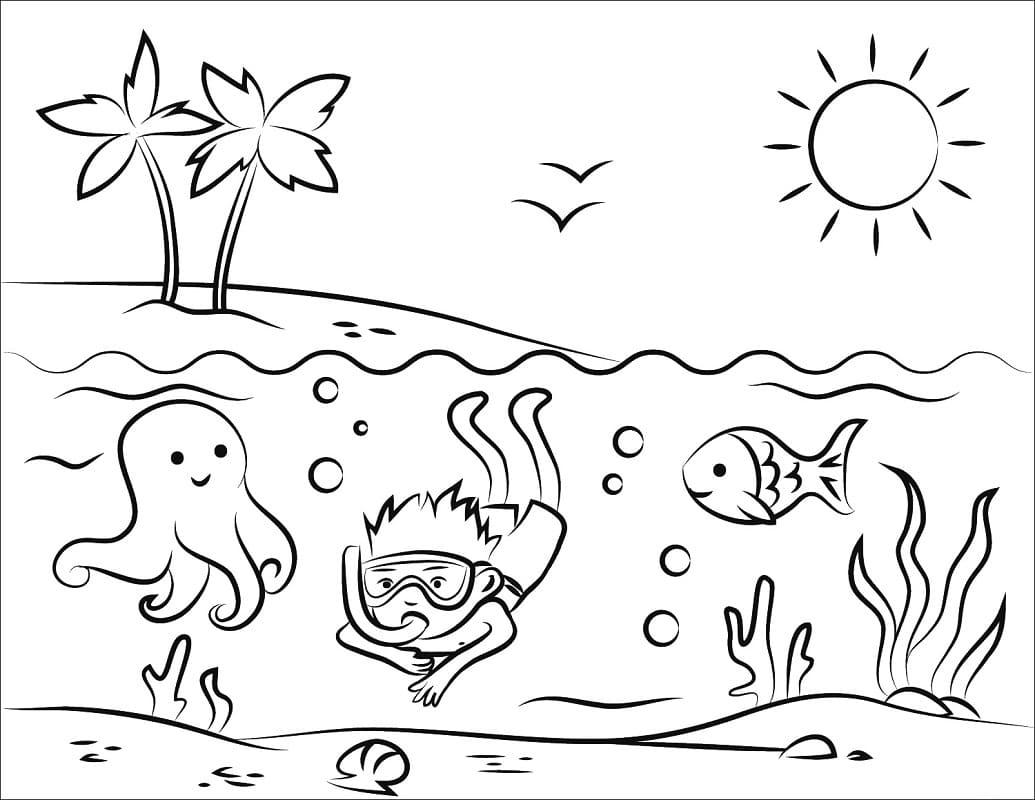 Nacrtaj Plaža lako za djecu coloring page
