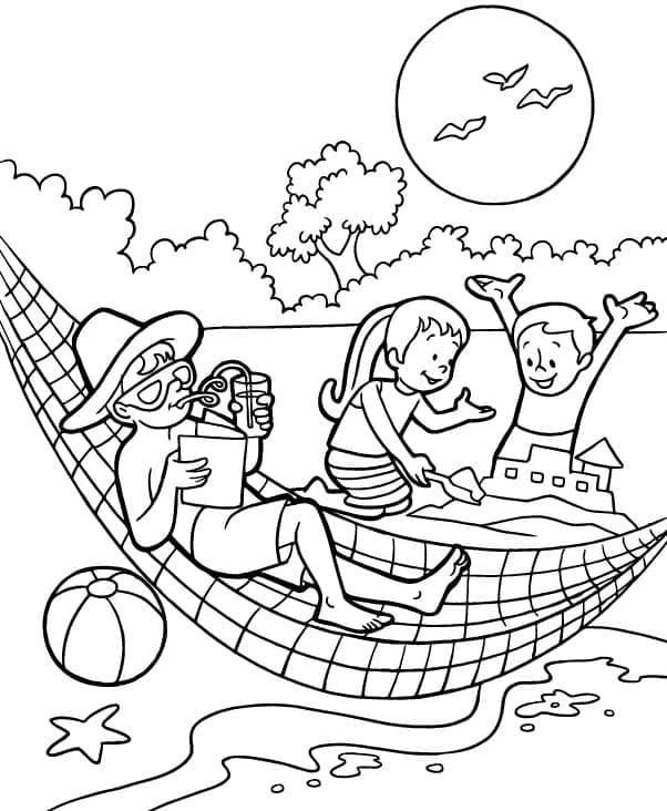 Plaža besplatno lako coloring page