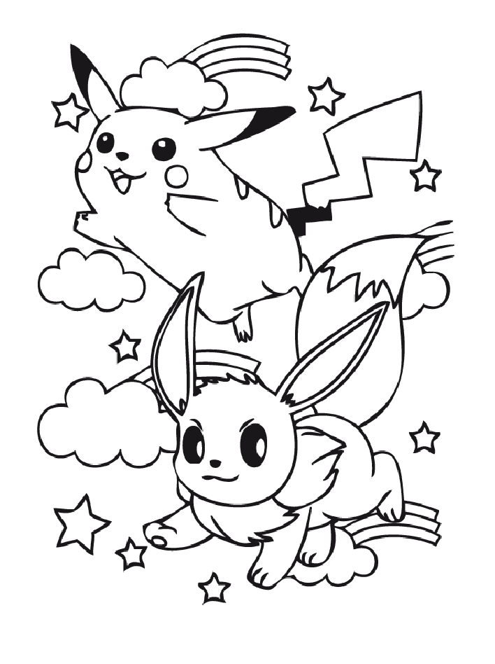 Adorabili Eevee e Pikachu da colorare