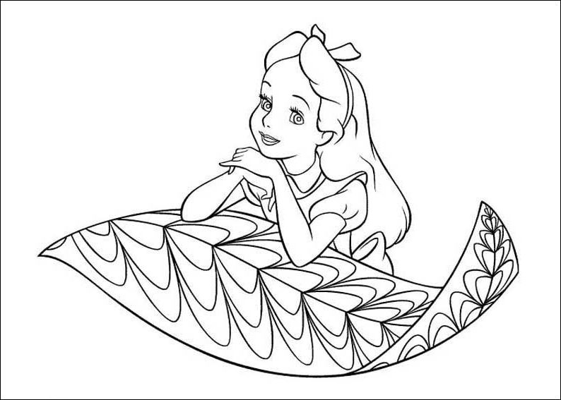 Alice con la foglia da colorare